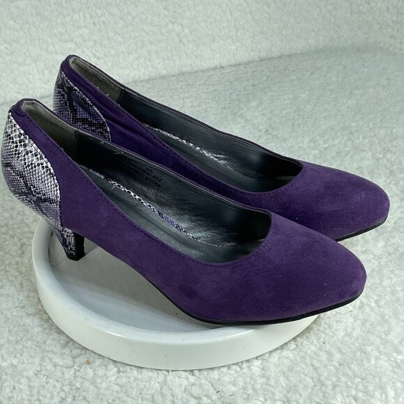 Valley Lane Heels Womens Sz 8M Purple Animal Print Faux Suede Pointed Toe - Picture 1 of 9